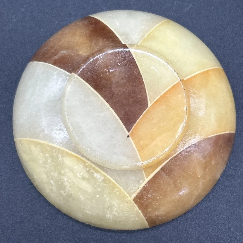 Vtg Italian Alabaster Onyx Striped Trinket Bowl Mid Century Organic Modern Dish